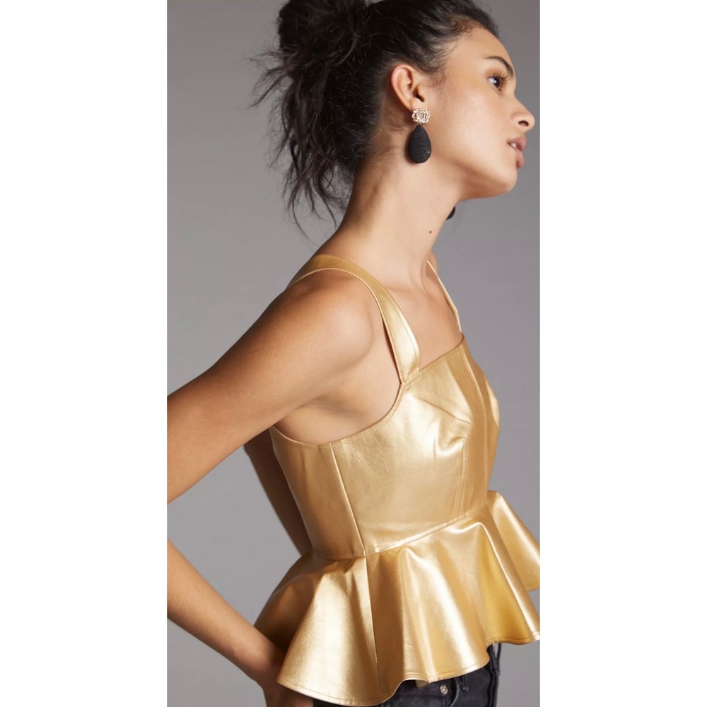 Hunter Bell Anthropologie Peplum Top Womens 6 Gold Metallic‎ Vegan Leather
